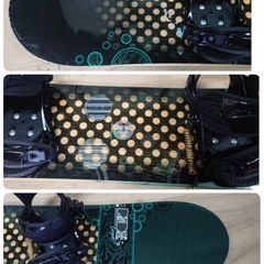 ● J) RIDE compact シリーズ 143cm スノーボード ゴールド×ブラック  Head ビンディング レディース  2点セット  中古 ③の画像