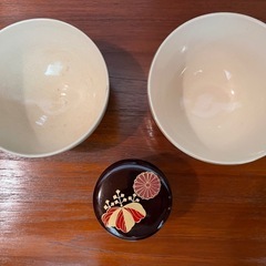懐かしく可愛い🌸 茶道具3点セット（茶碗×2・抹茶入れ）おうち練習にの画像