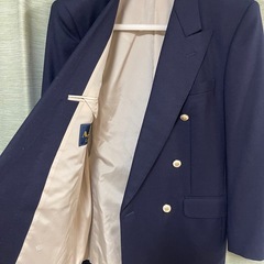 アクアスキュータム Aquascutum 紺ブレ ダブル 金ボタン 裏地ロゴ柄  ブレザー テーラードジャケット ウール サイズMの画像