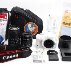 全国発送/美品希少⭐️canon eos kiss x7 ダブルレンズ　初心者すぐ使える/本格撮影/ホワイト!付属品多数！ ◆標準・超望遠レンズつき！初心者にオススメ！！スマホ転送カードリーダー！ の画像