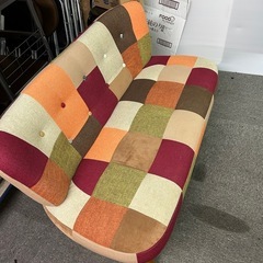ソファ 2P デイジーパッチワーク オレンジ レッド幅123cm 2人掛け肘なしローソファーの画像