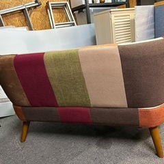 ソファ 2P デイジーパッチワーク オレンジ レッド幅123cm 2人掛け肘なしローソファーの画像