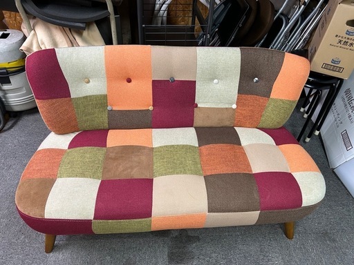 ソファ 2P デイジーパッチワーク オレンジ レッド幅123cm 2人掛け肘なしローソファー