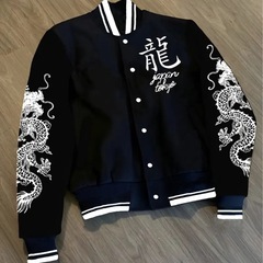 未使用　ジャケット　ジャンパー　スタジャン ブラック　ドラゴン　龍　プリント　花の画像