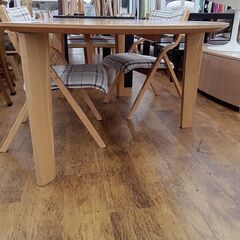 ★リユースのサカイ水戸店★モリインテリア2人掛けダイニングセットナチュラル×チェックH70.5×D110×W160クリーニング済みMT5603の画像