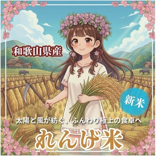 和歌山市　御坊　上富田渡し　7年産　新米　れんげ米　キヌヒカリ玄米30kg 数量限定