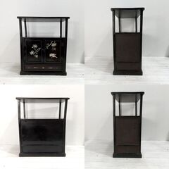  和家具/ 飾棚/ 茶箪笥/ 黒漆調/ 貝螺鈿細工/ 花鳥図/ 引き出し付き/ アンティーク/ レトロ家具/ 古民家/ 茶道 C0EW0220の画像