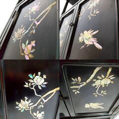  和家具/ 飾棚/ 茶箪笥/ 黒漆調/ 貝螺鈿細工/ 花鳥図/ 引き出し付き/ アンティーク/ レトロ家具/ 古民家/ 茶道 C0EW0220の画像