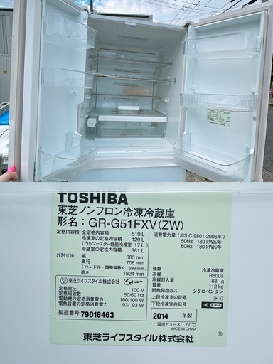 東芝 6ドア冷蔵庫 510L 両開き 2014年製 TOSHIBA GR-G51FXV