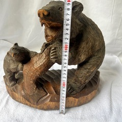 木製クマと子クマの彫刻　民芸品　昭和レトロ　木彫りの画像