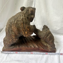 木製クマと子クマの彫刻　民芸品　昭和レトロ　木彫りの画像