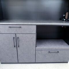 大型 キッチンボード ブラック 幅138.8㎝×奥行42㎝×高さ180.1㎝ レンジボード 食器棚 カップボード 大理石調 西岡店の画像