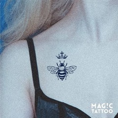 新品！No.139_Bee and crown/女王蜂,蜂,クラウン,王冠,2週間で消えるタトゥー,ヘナタトゥー,ジャグアタトゥー,韓国タトゥーシールの画像