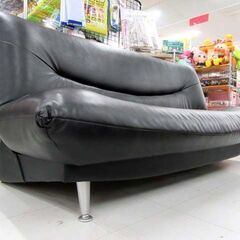 ソファベッド エスポワール 幅195cm スリーマン ブラック 合成皮革 大型 家具 苫小牧西店 の画像