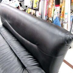 ソファベッド エスポワール 幅195cm スリーマン ブラック 合成皮革 大型 家具 苫小牧西店 の画像
