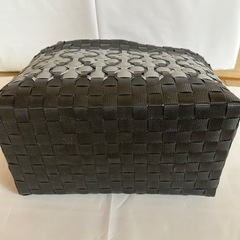 ハンドメイド風 プラかごバッグ トート ブラック×グレー 編み込み 収納 おしゃれの画像