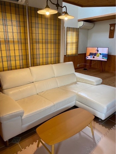 ソファ　革　レザー　leather world オットマン　ホワイトしろ白