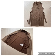 ZARA ロングジレ L相当 ブラウン ロングベスト ベルト付き レディース の画像