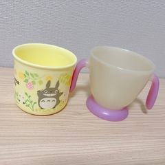 🍴給食袋、コップ袋2点&トトロとコンビのコップ2点set!!中古美品の画像