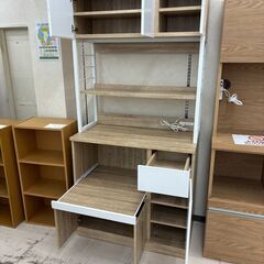 リユースのサカイ栃木店★ジモティ割あり★  食器棚 ホワイト×ベージュ W90×D45.2×H185 クリーニング済み TC10857の画像