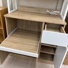 リユースのサカイ栃木店★ジモティ割あり★  食器棚 ホワイト×ベージュ W90×D45.2×H185 クリーニング済み TC10857の画像