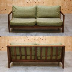 ≪zyt2469ジ≫ CHERRY 桜屋工業 ソファ LS-448 ウォールナット材 布張り 幅約170cm 2人掛け/3人掛け/おしゃれ/カフェ/中古家具/宮城県仙台市 70926-07の画像