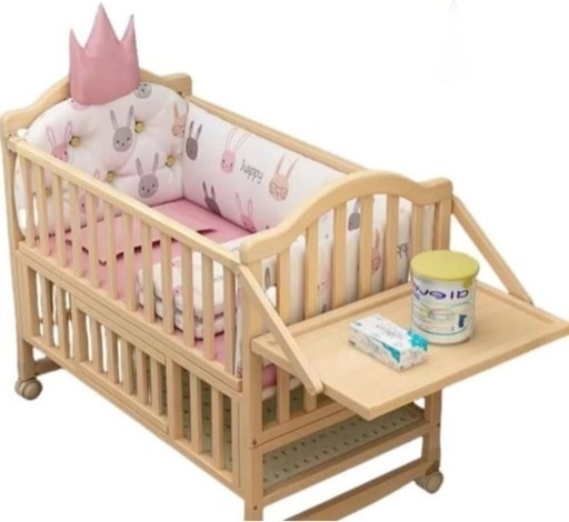 ほぼ新品ベビーベッド柵カバー付