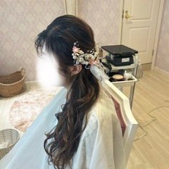 shein シーインピンク花とパールのヘッドドレスの画像