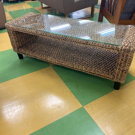 R67 アジアン家具　ガラステーブル