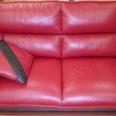 【お得】ニトリ　本革赤L字左カウチソファ　おまけ付き！！かっこいカッコいいモダン【美品】の画像