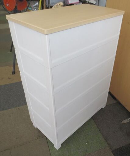 高さ104㎝ Fits 5段 プラチェスト ウッドトップチェスト 幅75㎝ 衣類収納 フィッツ 天馬 木製天板 ホワイト 札幌 北20