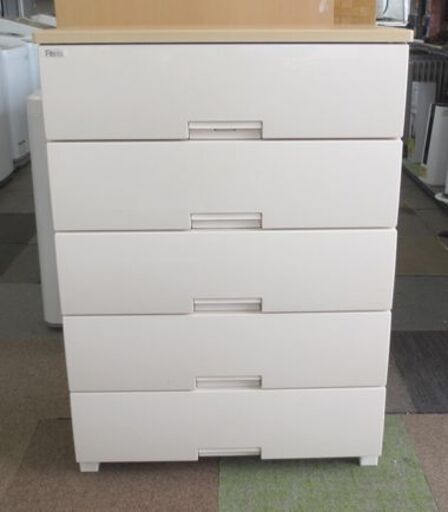高さ104㎝ Fits 5段 プラチェスト ウッドトップチェスト 幅75㎝ 衣類収納 フィッツ 天馬 木製天板 ホワイト 札幌 北20