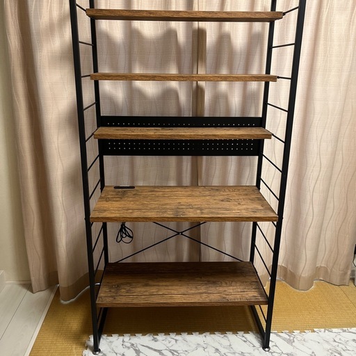 山善 MWSD-1680 オーク ラック付き コンセント付き パソコンデスク