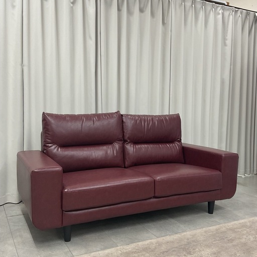 KI-42【新入荷　アウトレット品】ルビー　PVC 3シーターソファ　ワイン色
