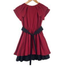 美品 LODISPOTTO ロディスポット リボン 春夏 SS ワンピース ポリエステル ワインレッド レディース M【古着】【中古】の画像