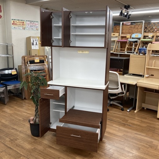 ジモティー限定価格！S166 ⭐ キッチンボード 食器棚 コンパクト カウンター低め 幅89.5cm USED