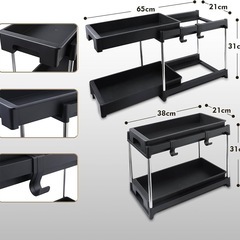 新品！キッチン収納 ２段 スライド式 収納ラック シンク下収納 調味料収納ラック 台所収納 大容量 フック付き 隙間収納 組立簡単 省スペース の画像