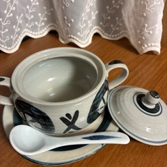 蓋付きスープカップ、ソーサー&スプーン　5客の画像
