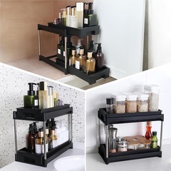 新品！キッチン収納 ２段 スライド式 収納ラック シンク下収納 調味料収納ラック 台所収納 大容量 フック付き 隙間収納 組立簡単 省スペース の画像