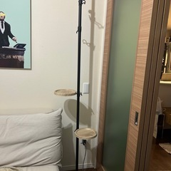 突っ張り棒 縦 棚 スリム フック トレー 付き オークの画像