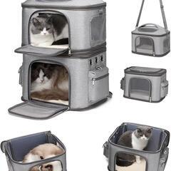 ペット用キャリー 猫 2匹 リュック 分離可 キャリー 2層 背面メッシュの画像