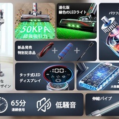 【新品未使用】コードレス掃除機 スティッククリーナー ライト付 50Kpa強力吸引 自立式の画像