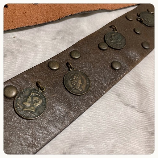 ご購入者様決定‪꒰LOUNIE꒱‬ヴィンテージ風 コイン ベルト 茶系 レディース
