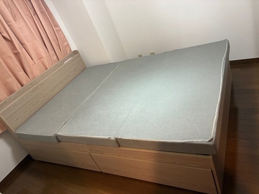 10月19日まで　タンスのゲン ベッドフレーム ダブル 単品 木製 ベッド下収納 USBコンセント すのこ引き出し付き 宮棚