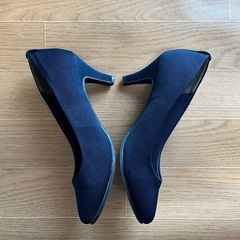 【ベロア】パンプス Lサイズ ネイビー ヒール6.5cm 秋冬 レディースの画像