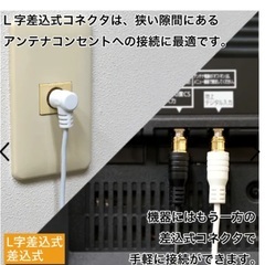 アンテナケーブル（1m 極細 L字差込式/差込式コネクタ ホワイト HAT10101LPWH）の画像