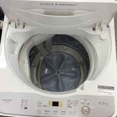 【風乾燥で部屋干しも◎】5.5kg全自動洗濯機 SHARP ｼｬｰﾌﾟ　ES-GE5C-W 5.5kg 2019年製:ホワイトの画像