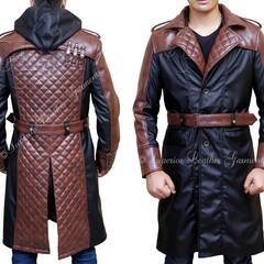 羊革キルティング襟ロングコート Sheep Leather Long Coat with Quilted Collarの画像