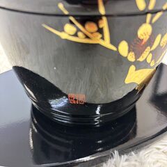 漆器 手桶形 菓子器 二段 黒漆 梅金蒔絵 台皿付 木製 日本製 伝統工芸 和骨董 和モダン 茶道 菓子入れ インテリアの画像
