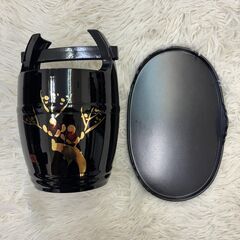 漆器 手桶形 菓子器 二段 黒漆 梅金蒔絵 台皿付 木製 日本製 伝統工芸 和骨董 和モダン 茶道 菓子入れ インテリアの画像